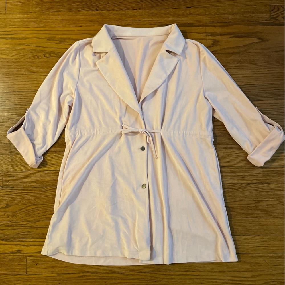 Light Pink Faux Suede Button-Up Cardigan Blazer Jacket